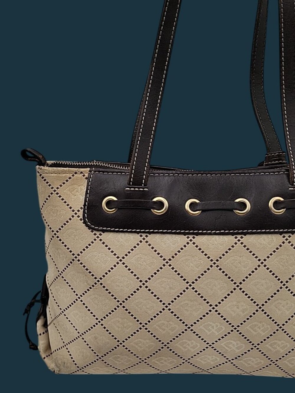 Vintage Dooney & Bourke Signature Tassel Tote Bag Jacquard Monogram Satchel - Picture 10 of 16